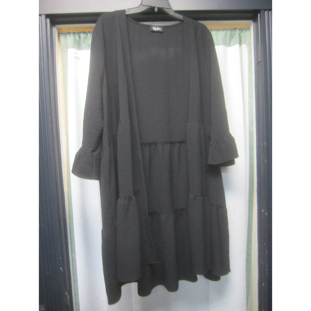 Spin‎ USA Top Womens 2X Black Open Front Long Sleeve Midi Polyester